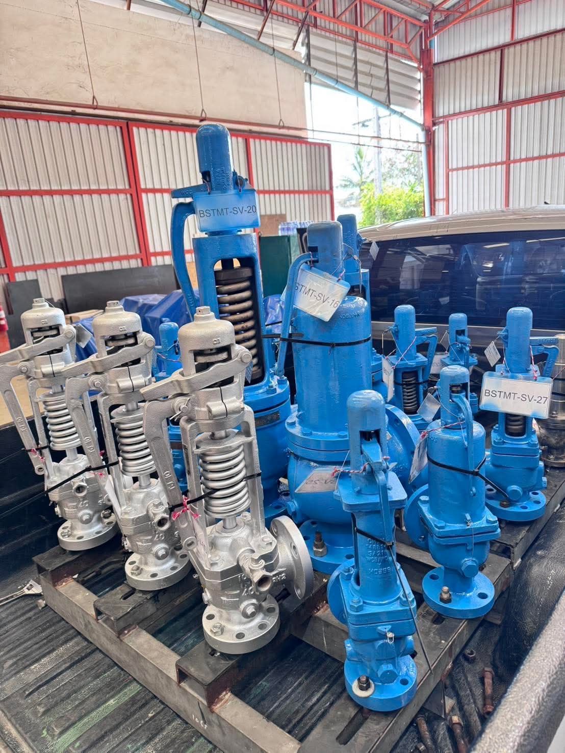 Overhauled safety valves tagged on pallet